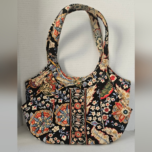 Vera Bradley Versailles black multicolor‎ floral large shoulder bag - Picture 1 of 7